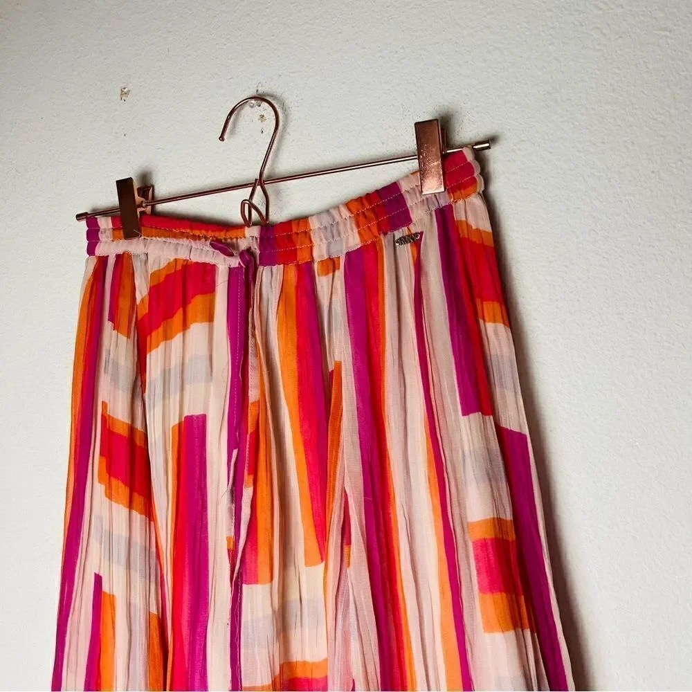 EUC Roxy Pink and Orange Chiffon High Low Maxi Skirt Small